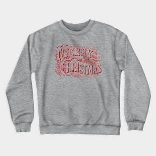 Merry Christmas Text Retro Floral Red Monochrome Typography Crewneck Sweatshirt